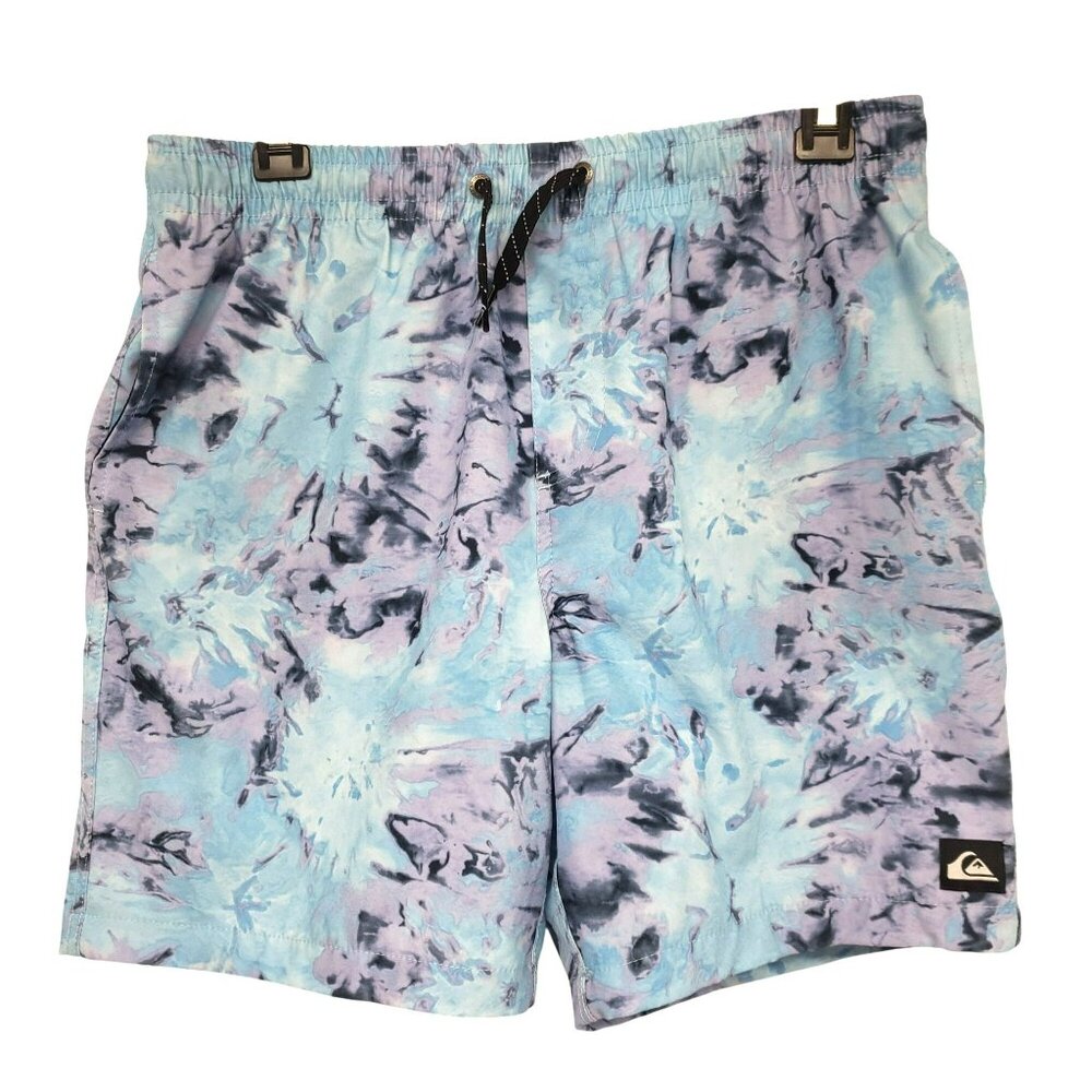 Quiksilver Boys Blue Purple Pastel Tie Dye Elastic Waist Shorts XL 18 20